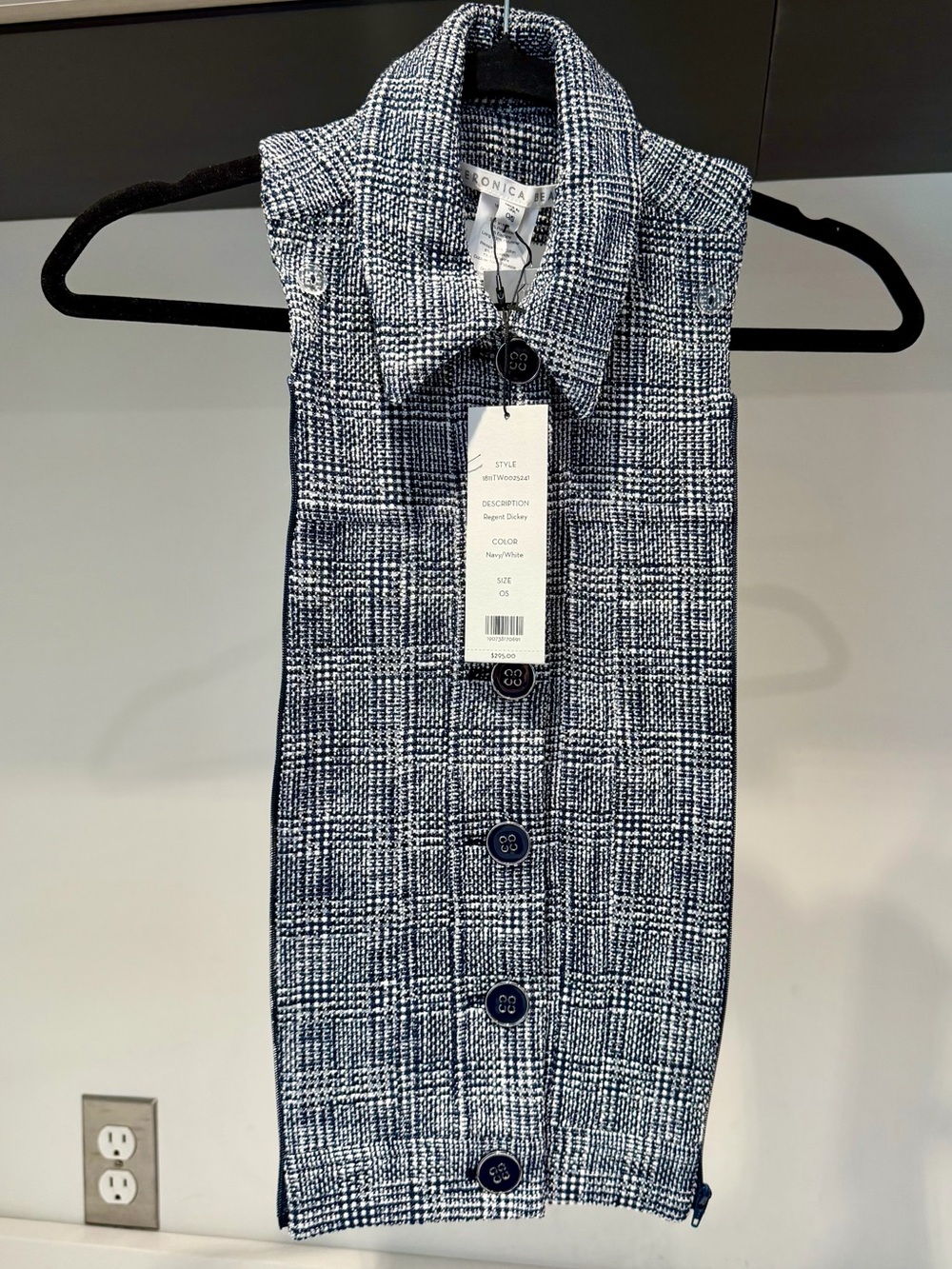 NWT $295 Veronica Beard Glen Plaid Blue White Dickey Jacket insert sz 00-14